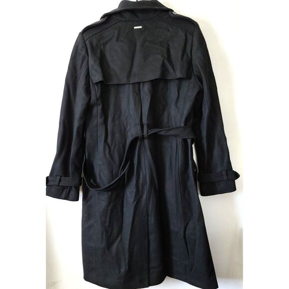 DKNY Double Breasted Trench Coat Wool Blend Size 14 Black Belted Waist NEW - Picture 4 of 15